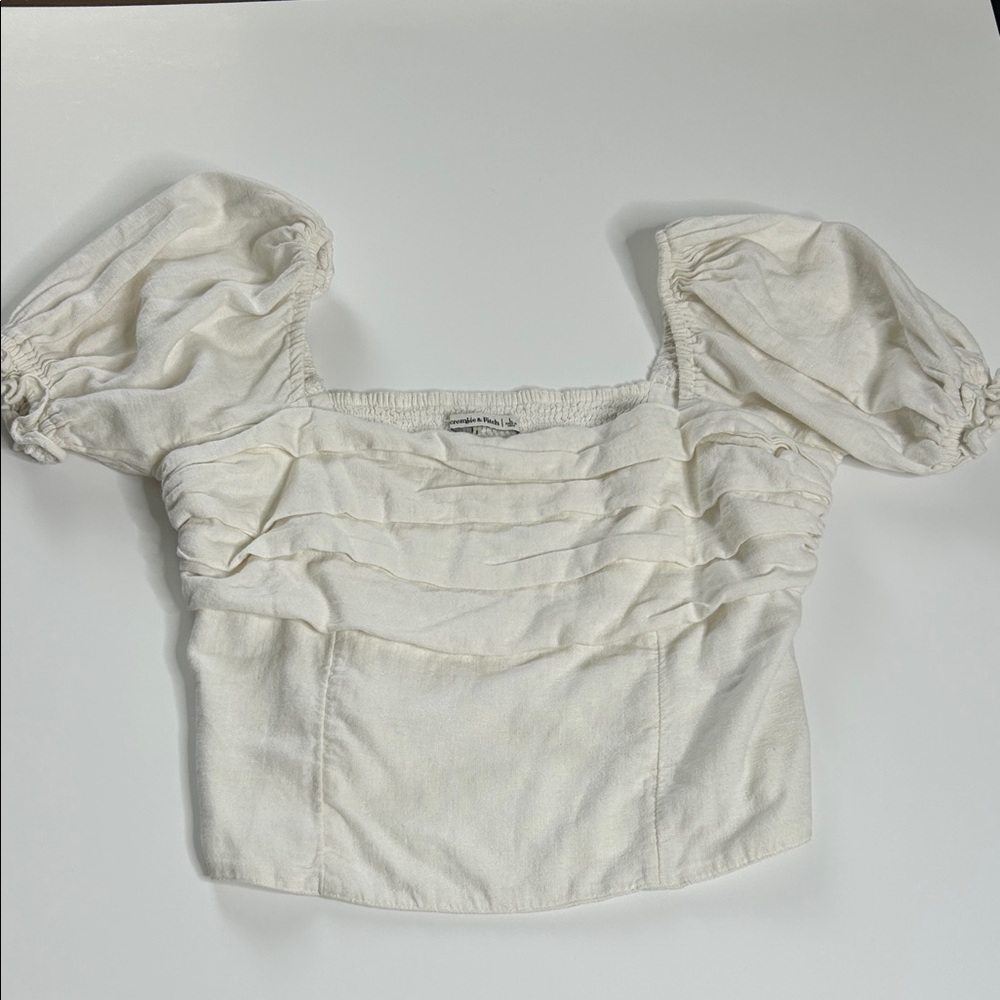 Abercrombie & Fitch Linen Cream Puff Sleeve Blouse